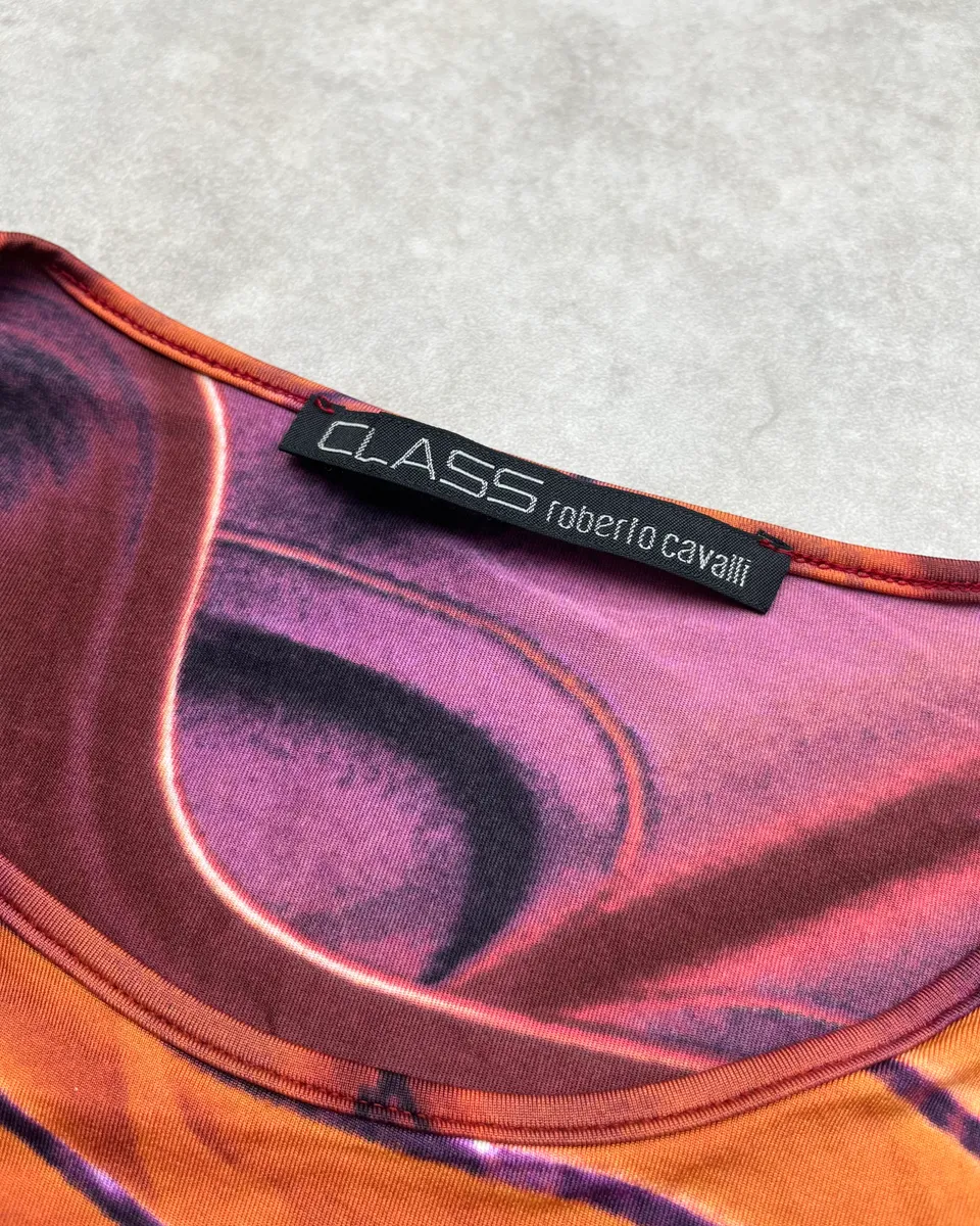 2000s Roberto Cavalli Orange Abstract Wave Longsleeve - Image 8