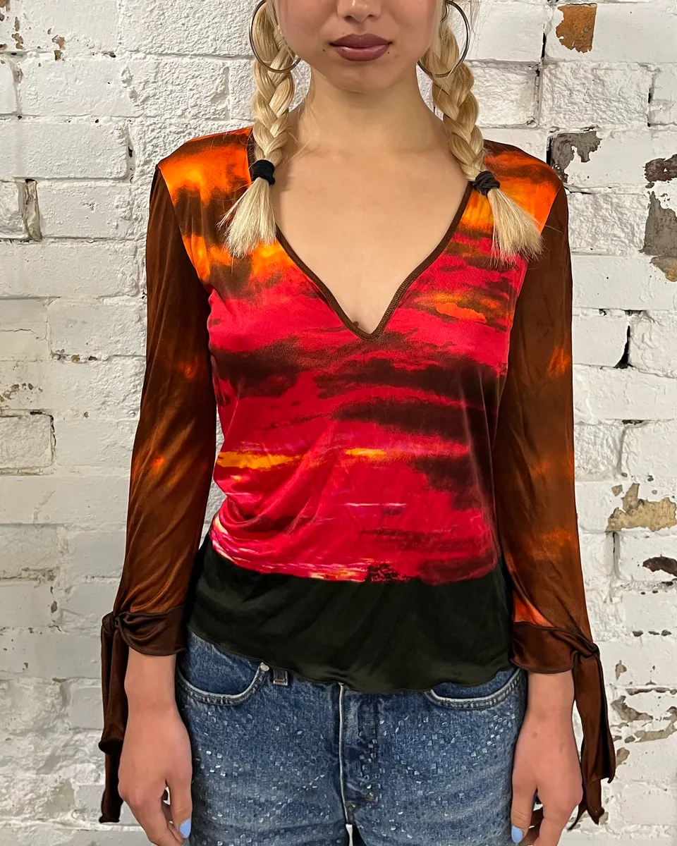 2000s Roberto Cavalli Orange Red Sunset Longsleeve - Image 2
