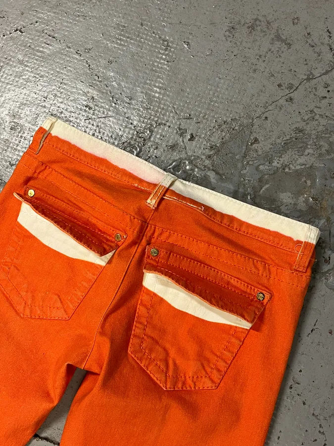 2000s Roberto Cavalli Overprinted Orange Flared Pants - Image 8