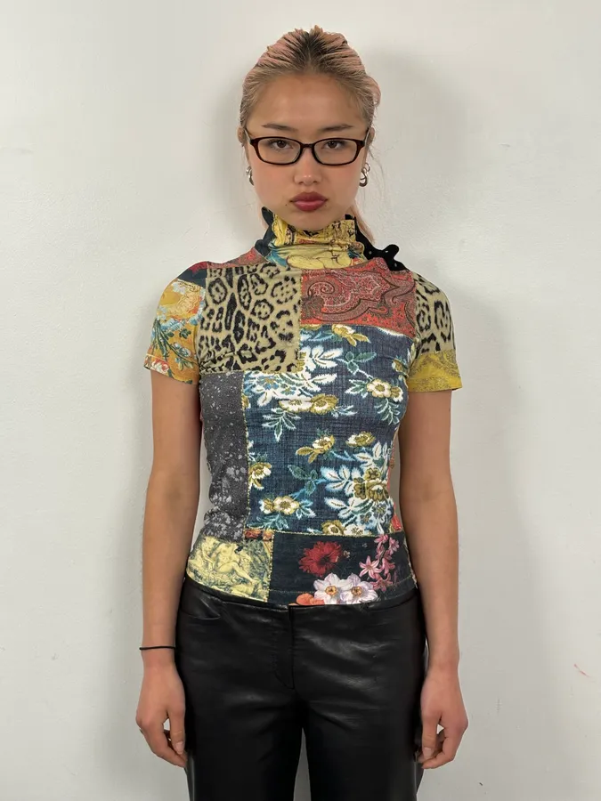 2000s Roberto Cavalli Patchwork Mozaic Summer T-Shirt