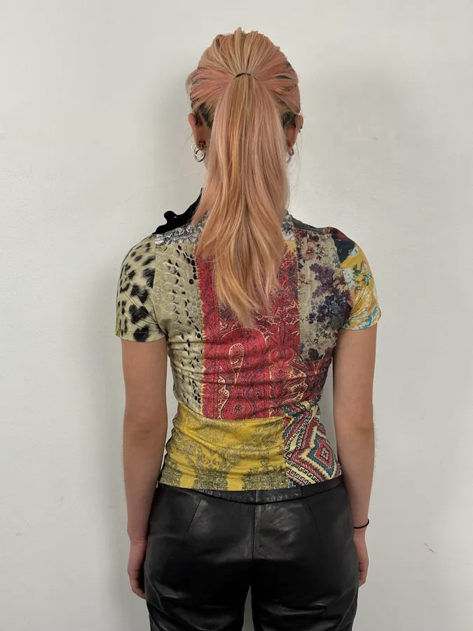 2000s Roberto Cavalli Patchwork Mozaic Summer T-Shirt - Image 2