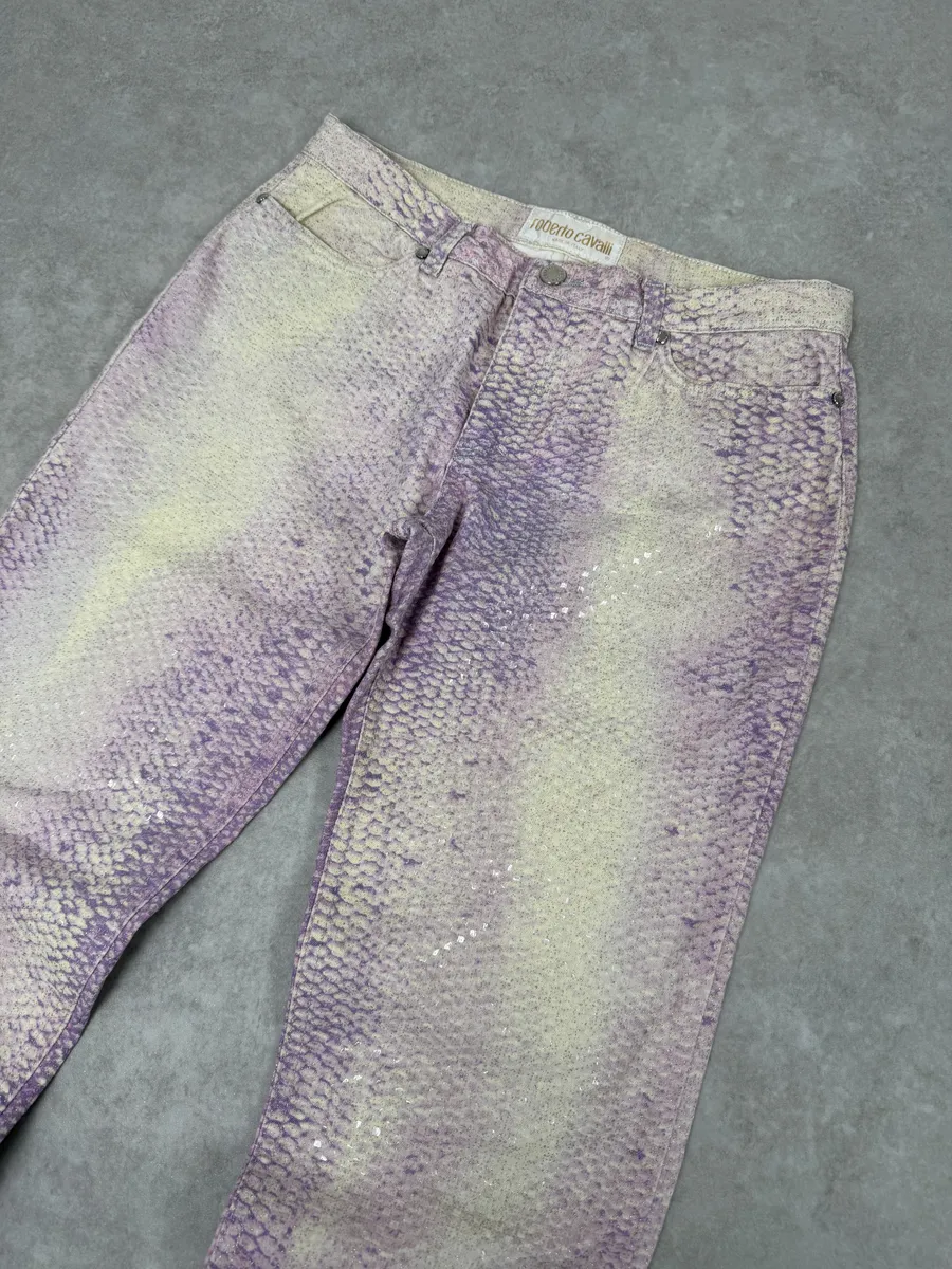 2000s Roberto Cavalli Pink White Python Pants - Image 7