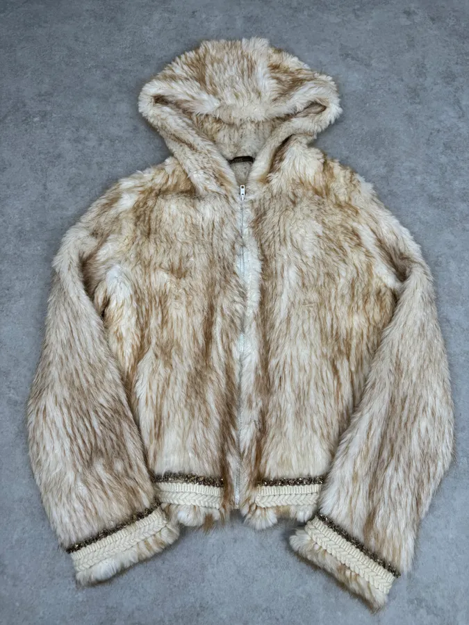 2000s Roberto Cavalli Pure Beaver Fur Beige Zip-Up Jacket
