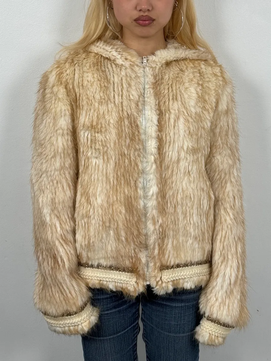 2000s Roberto Cavalli Pure Beaver Fur Beige Zip-Up Jacket - Image 2
