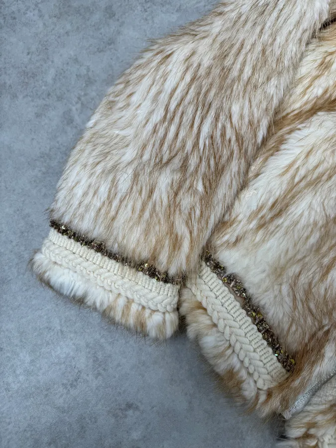 2000s Roberto Cavalli Pure Beaver Fur Beige Zip-Up Jacket - Image 6