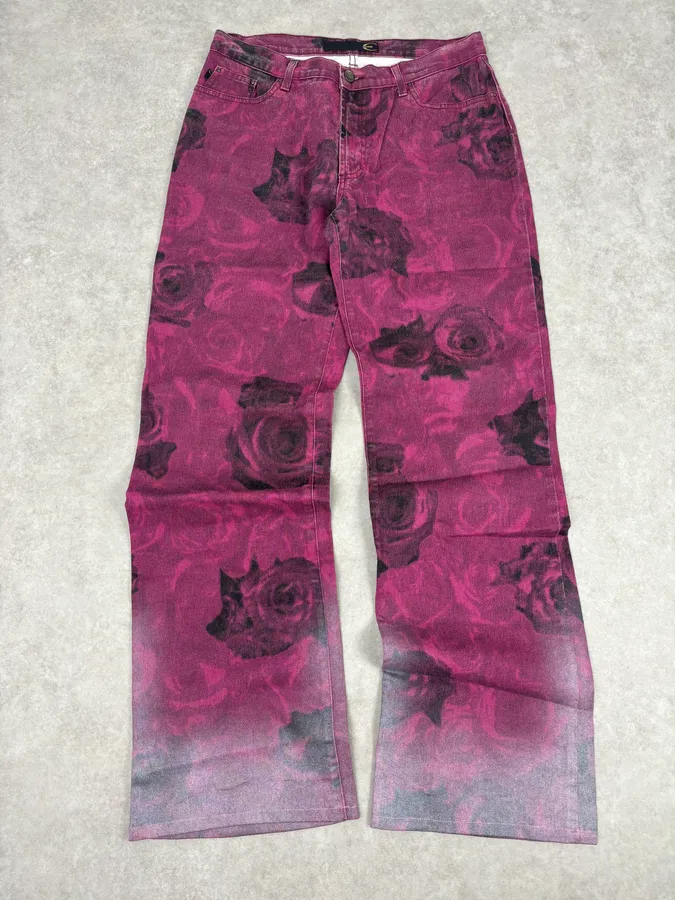 2000s Roberto Cavalli Purple Blossum Floral Pants