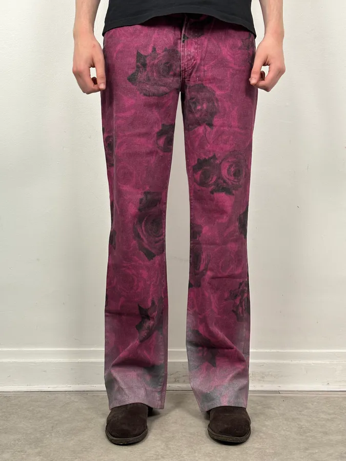 2000s Roberto Cavalli Purple Blossum Floral Pants - Image 2
