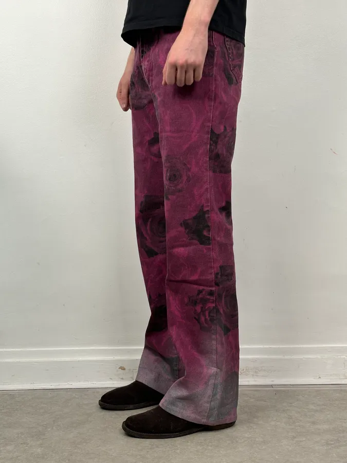 2000s Roberto Cavalli Purple Blossum Floral Pants - Image 3