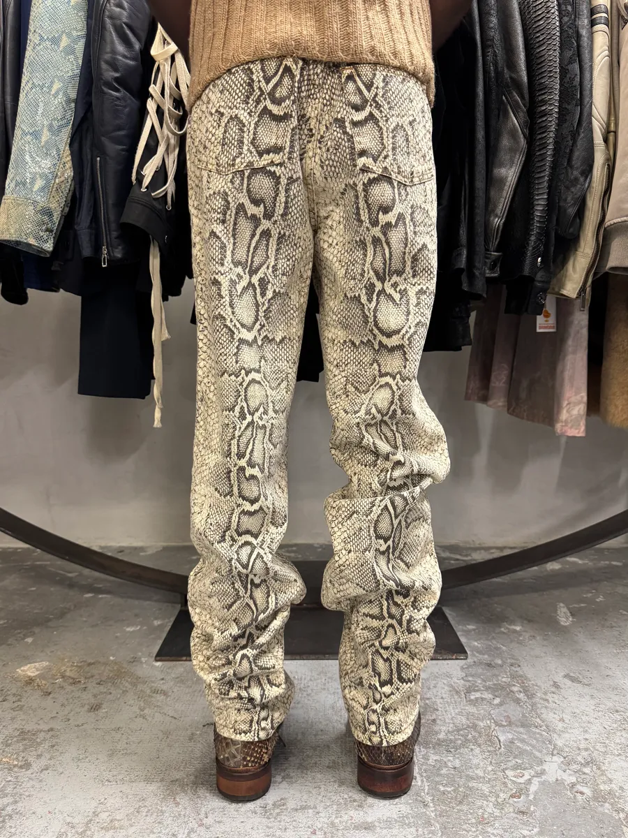 2000s Roberto Cavalli Python Effect Beige Pant - Image 4