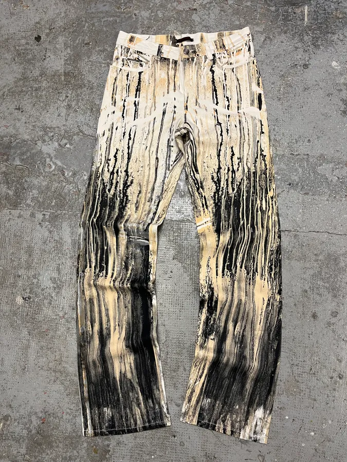 2000s Roberto Cavalli Rainy Ink Nasty Beige Pants - Image 5