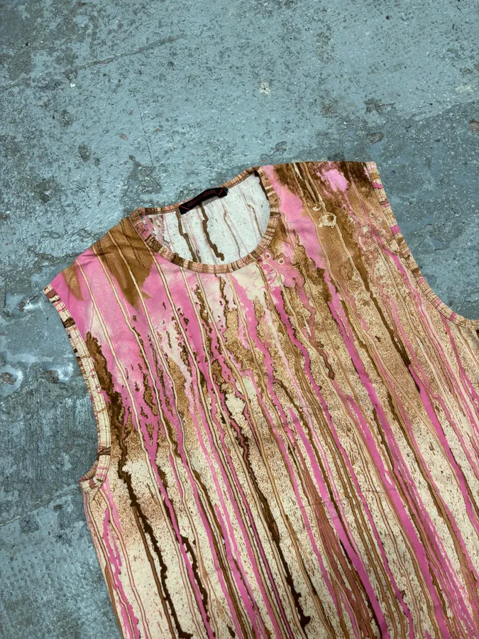 2000s Roberto Cavalli Rainy Ink Nasty Pink Tank Top - Image 5