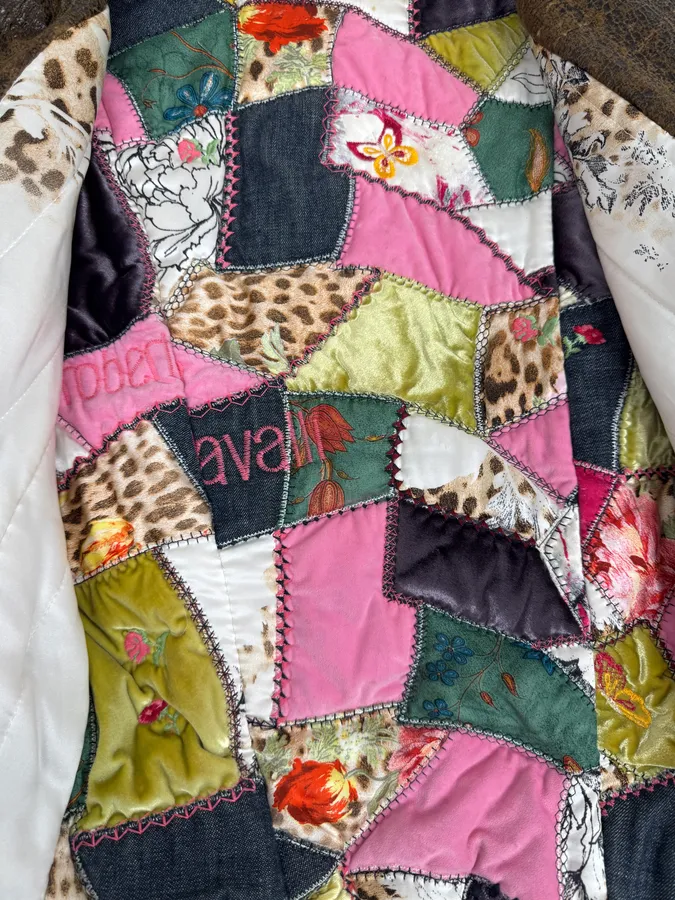 2000s Roberto Cavalli Raw Brown Leather Patchwork Lining Jacket - Image 7