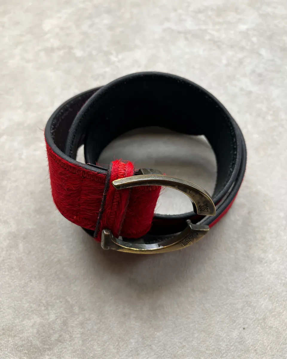2000s Roberto Cavalli Red Pony Hair Leather Belt - Image 3