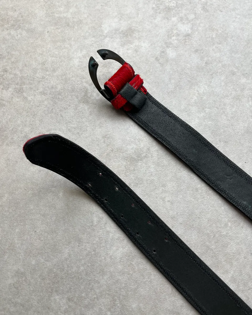 2000s Roberto Cavalli Red Pony Hair Leather Belt - Image 6