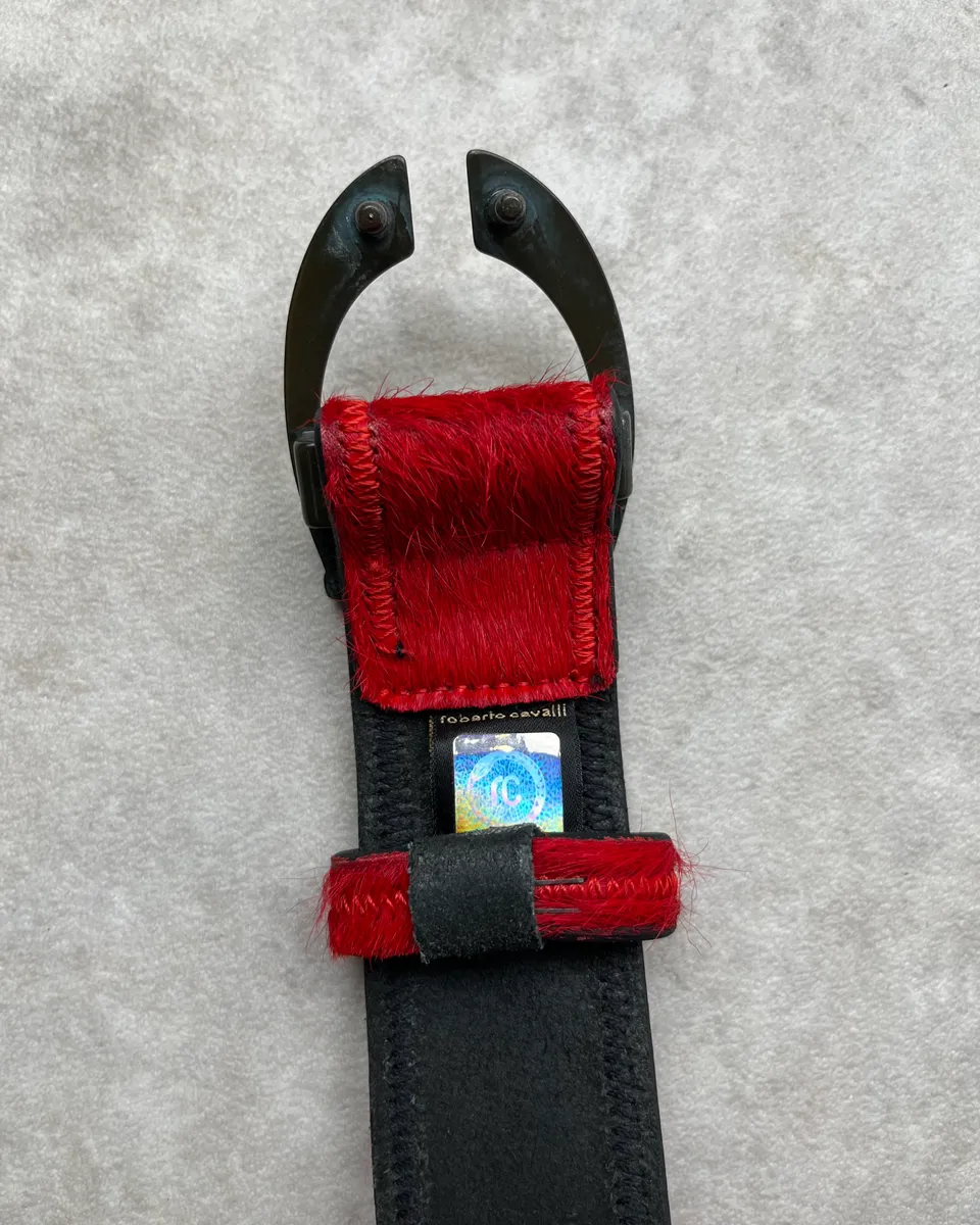 2000s Roberto Cavalli Red Pony Hair Leather Belt - Image 7
