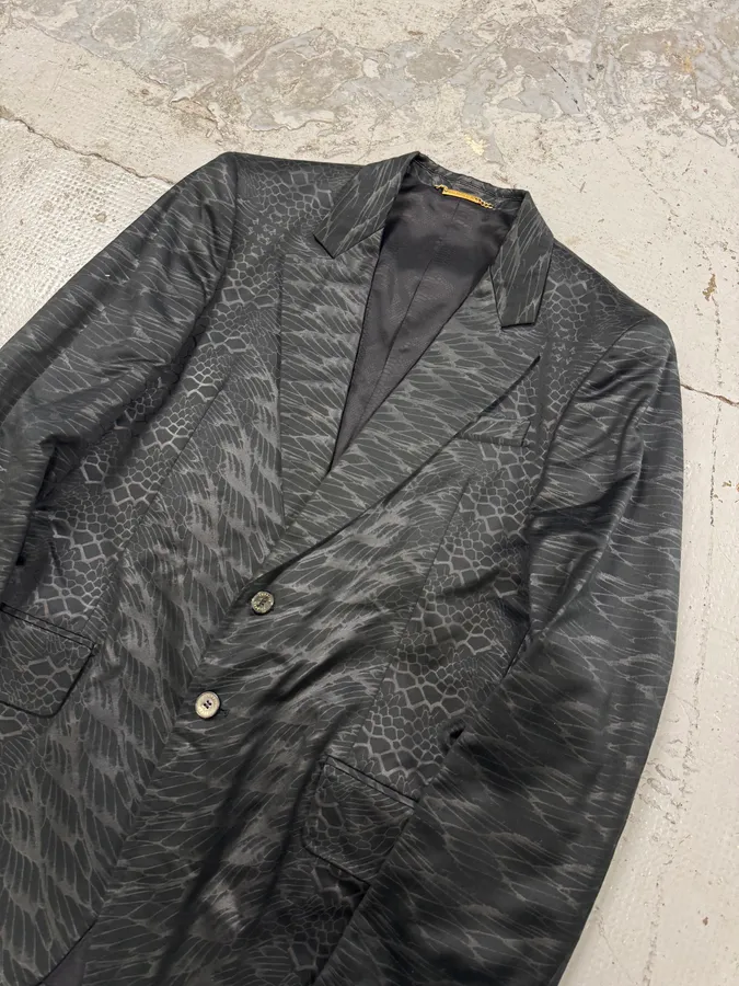 2000s Roberto Cavalli Reptile Effect Black Blazer Jacket - Image 5