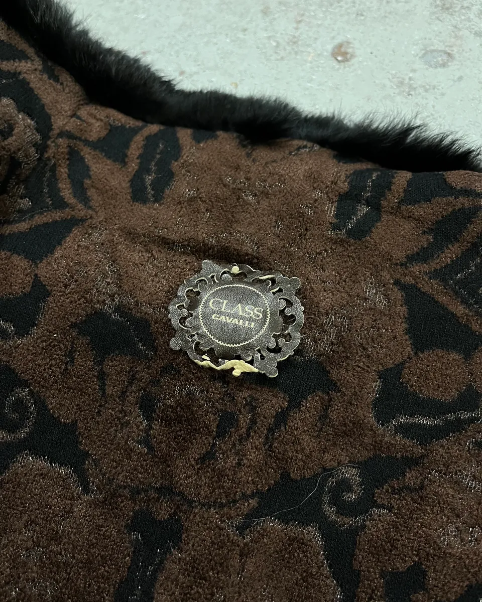 2000s Roberto Cavalli Reversible Black Fur Puffer & Ornament Brown Jacket - Image 15