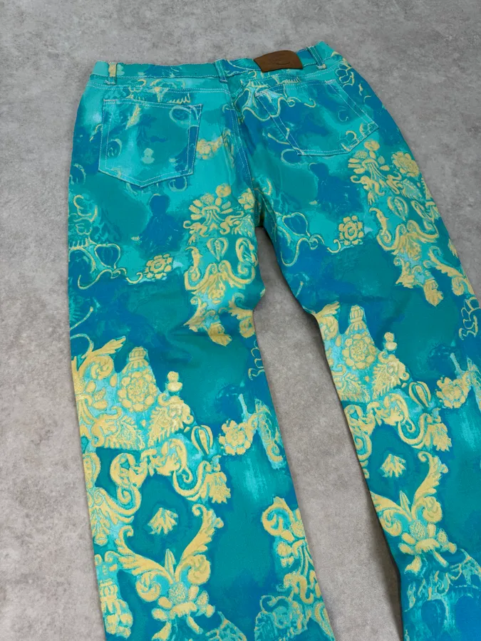 2000s Roberto Cavalli Royal Exotic Blue Turquoise Cotton Pants - Image 8