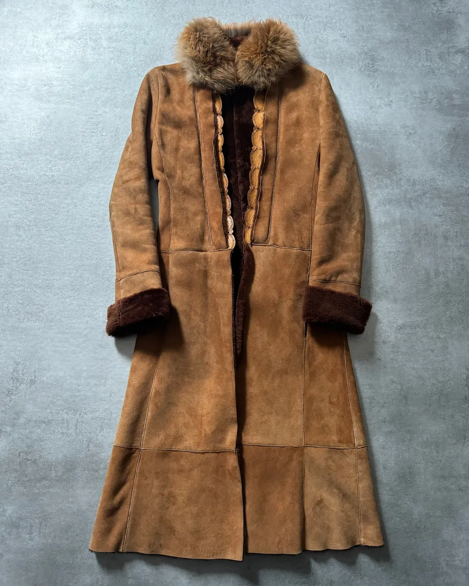 2000s Roberto Cavalli Royal Leather Long Camel Coat