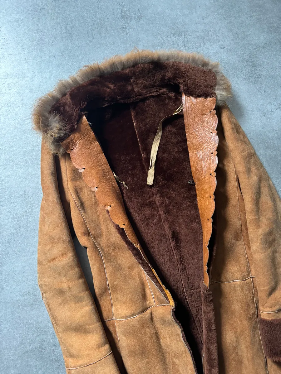 2000s Roberto Cavalli Royal Leather Long Camel Coat - Image 10