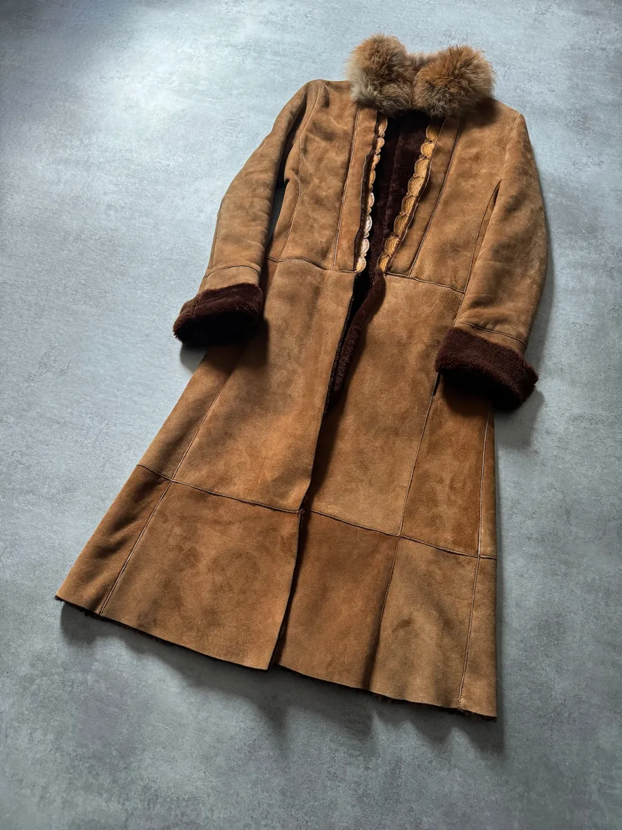 2000s Roberto Cavalli Royal Leather Long Camel Coat - Image 12