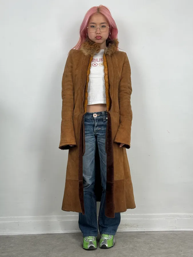 2000s Roberto Cavalli Royal Leather Long Camel Coat - Image 2