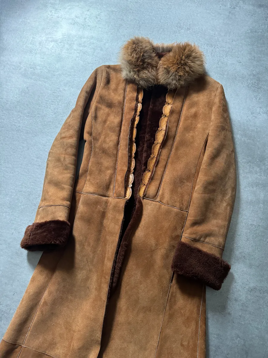 2000s Roberto Cavalli Royal Leather Long Camel Coat - Image 4