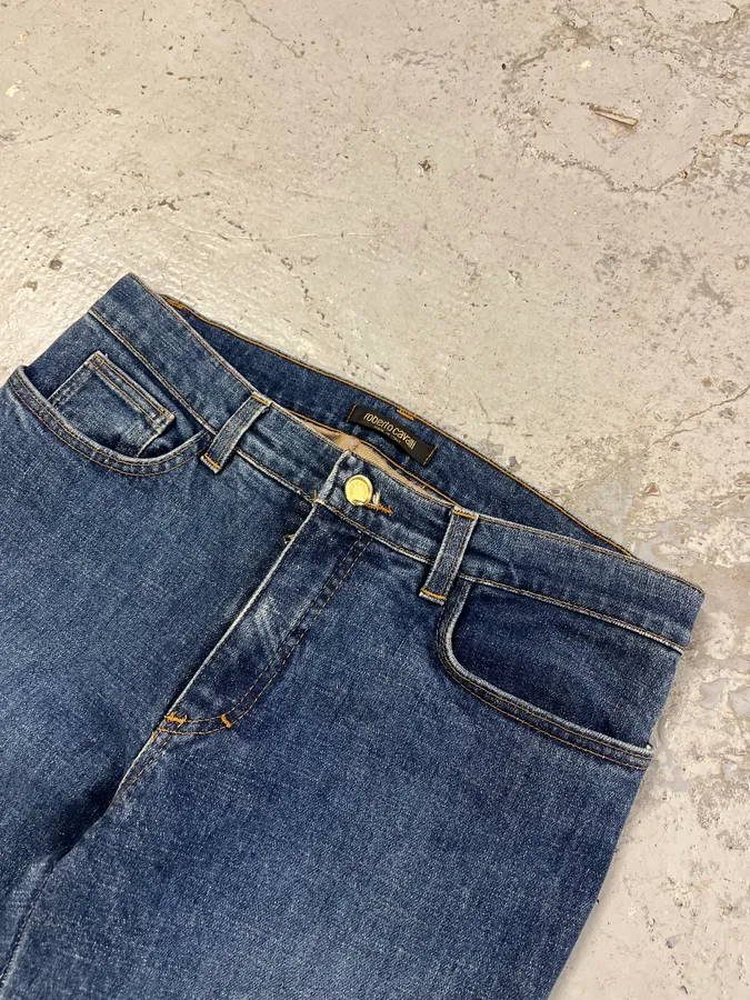 2000s Roberto Cavalli Royal Premium Embroidered Blue Denim Jeans - Image 7