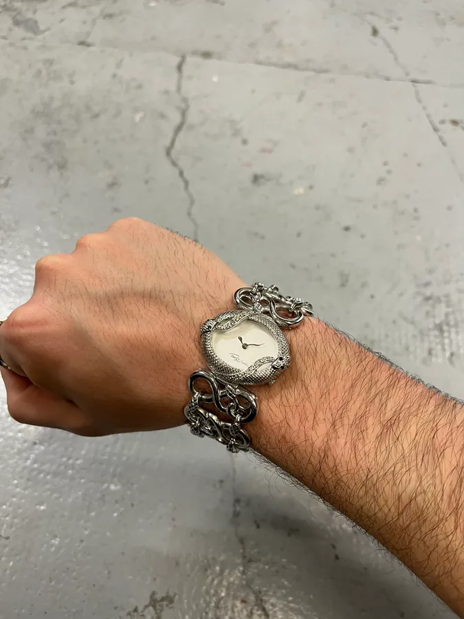 2000s Roberto Cavalli Snake Bracelet Watch - Image 3