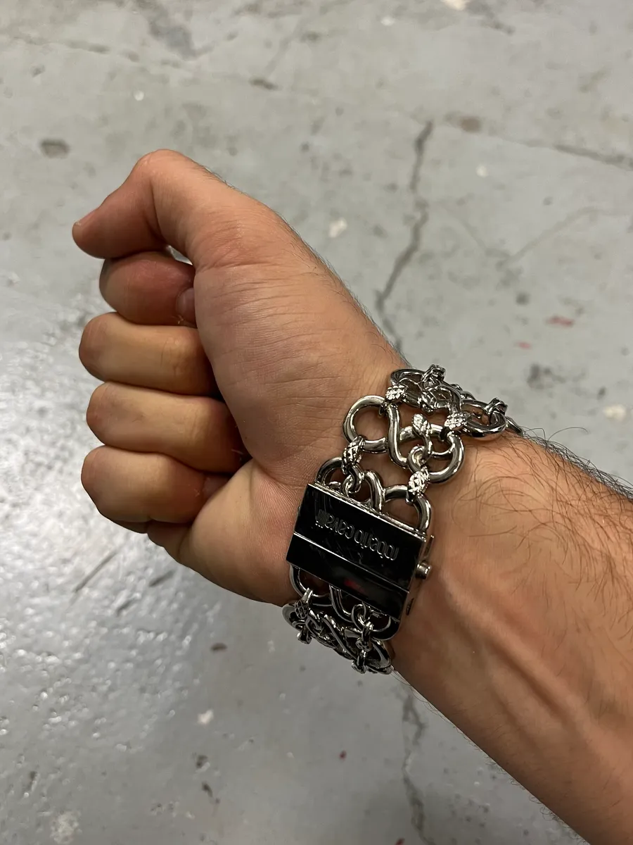 2000s Roberto Cavalli Snake Oracle Stainless Steel Bracelet - Image 2