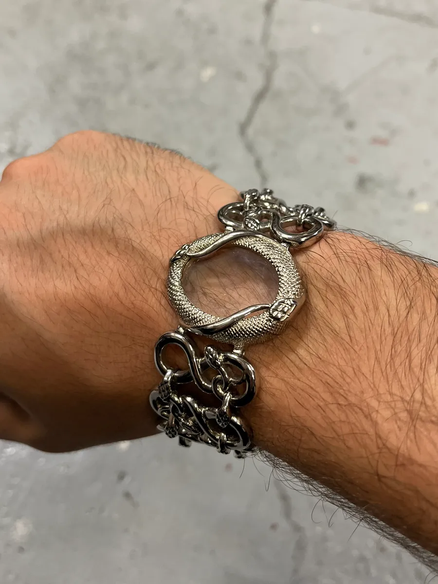 2000s Roberto Cavalli Snake Oracle Stainless Steel Bracelet - Image 3