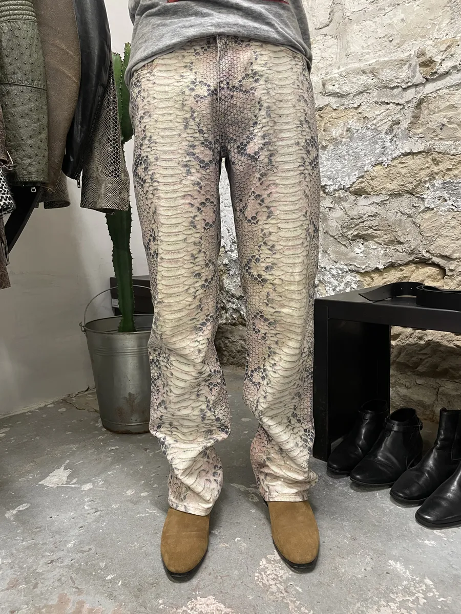 2000s Roberto Cavalli Snakeskin Effect Pink Shadow Pants