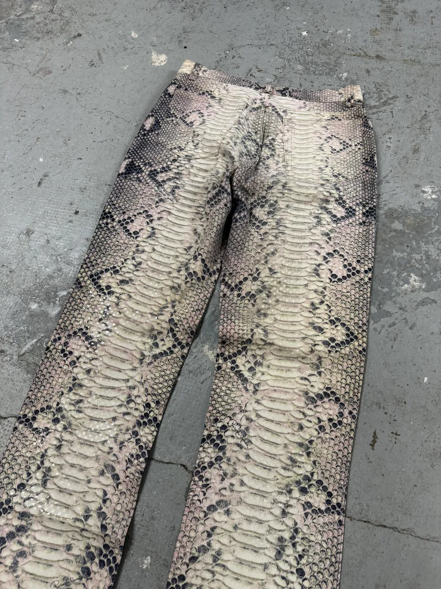 2000s Roberto Cavalli Snakeskin Effect Pink Shadow Pants - Image 13