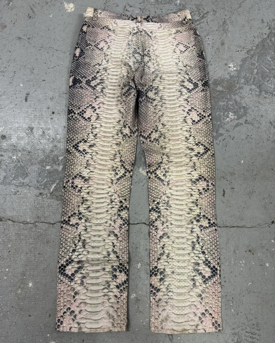 2000s Roberto Cavalli Snakeskin Effect Pink Shadow Pants - Image 3