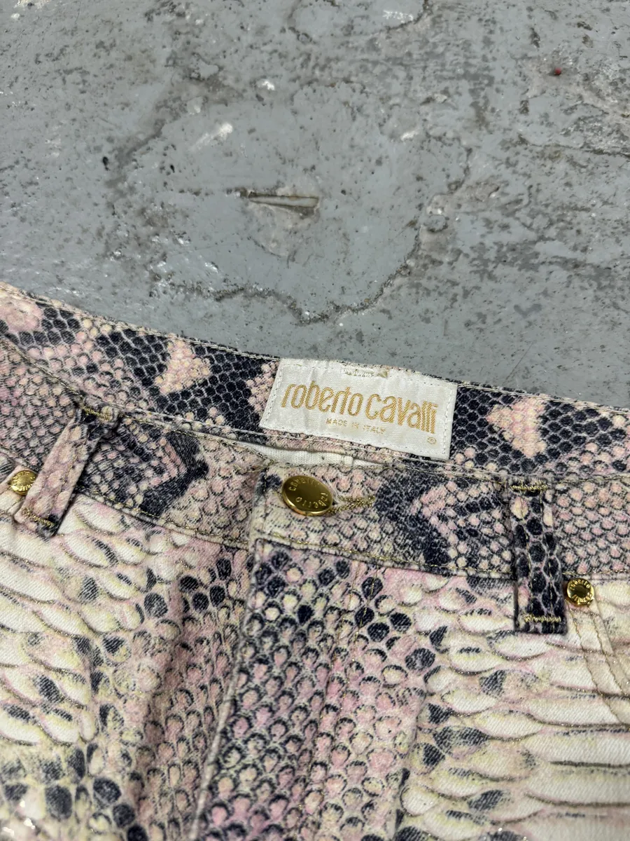 2000s Roberto Cavalli Snakeskin Effect Pink Shadow Pants - Image 6