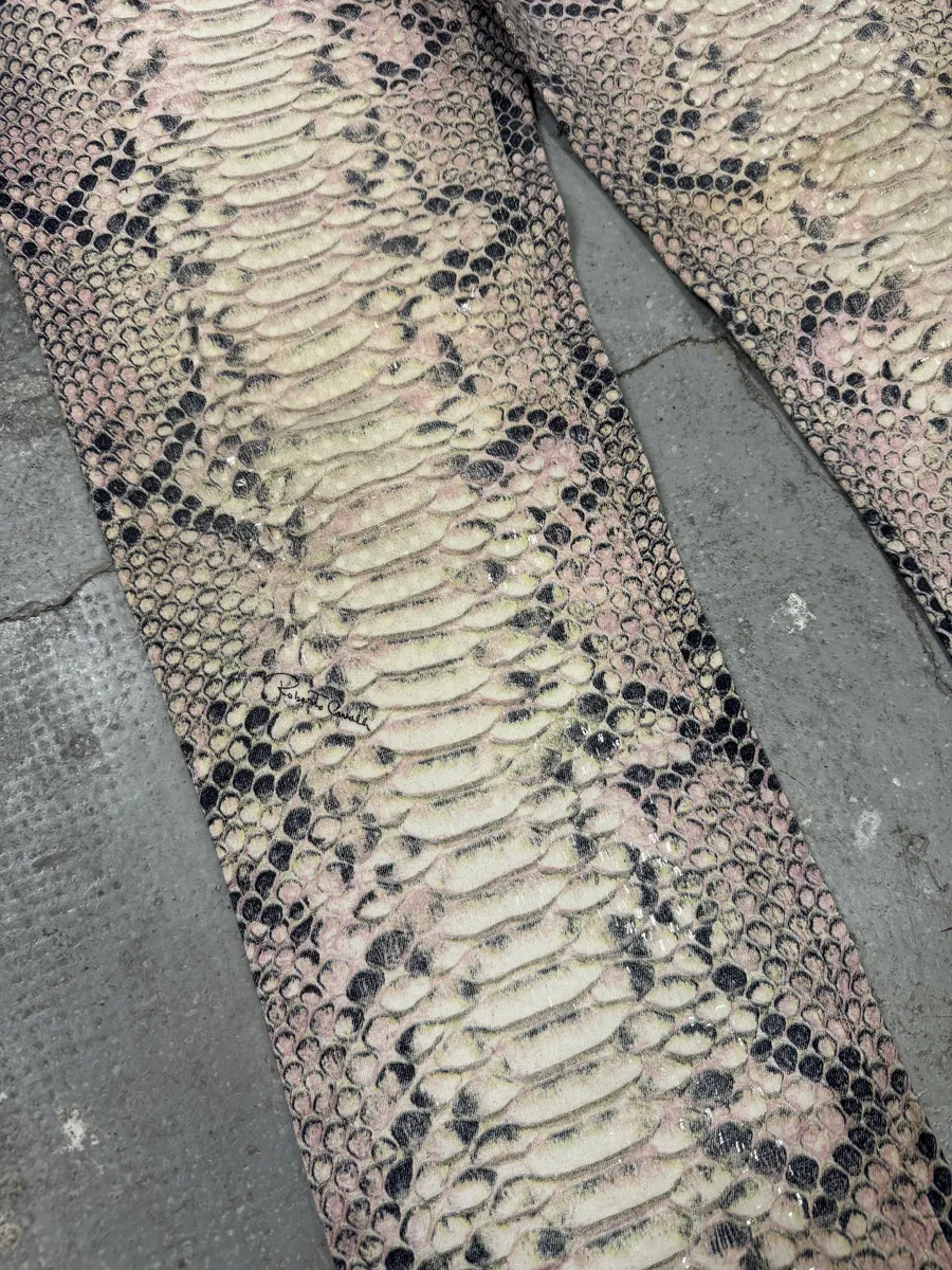 2000s Roberto Cavalli Snakeskin Effect Pink Shadow Pants - Image 7