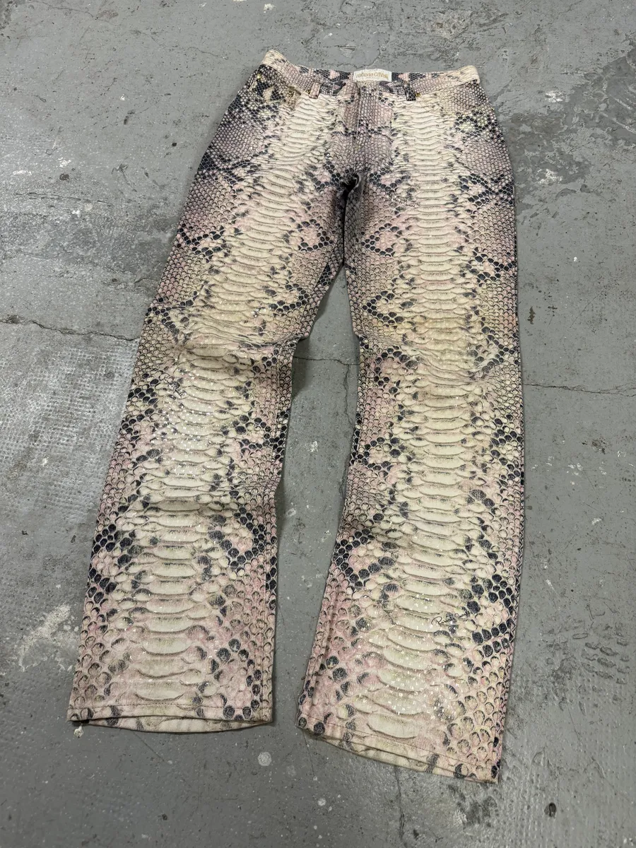 2000s Roberto Cavalli Snakeskin Effect Pink Shadow Pants - Image 9