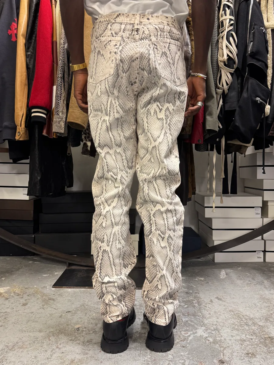 2000s Roberto Cavalli Snakeskin Effect White Pants - Image 4