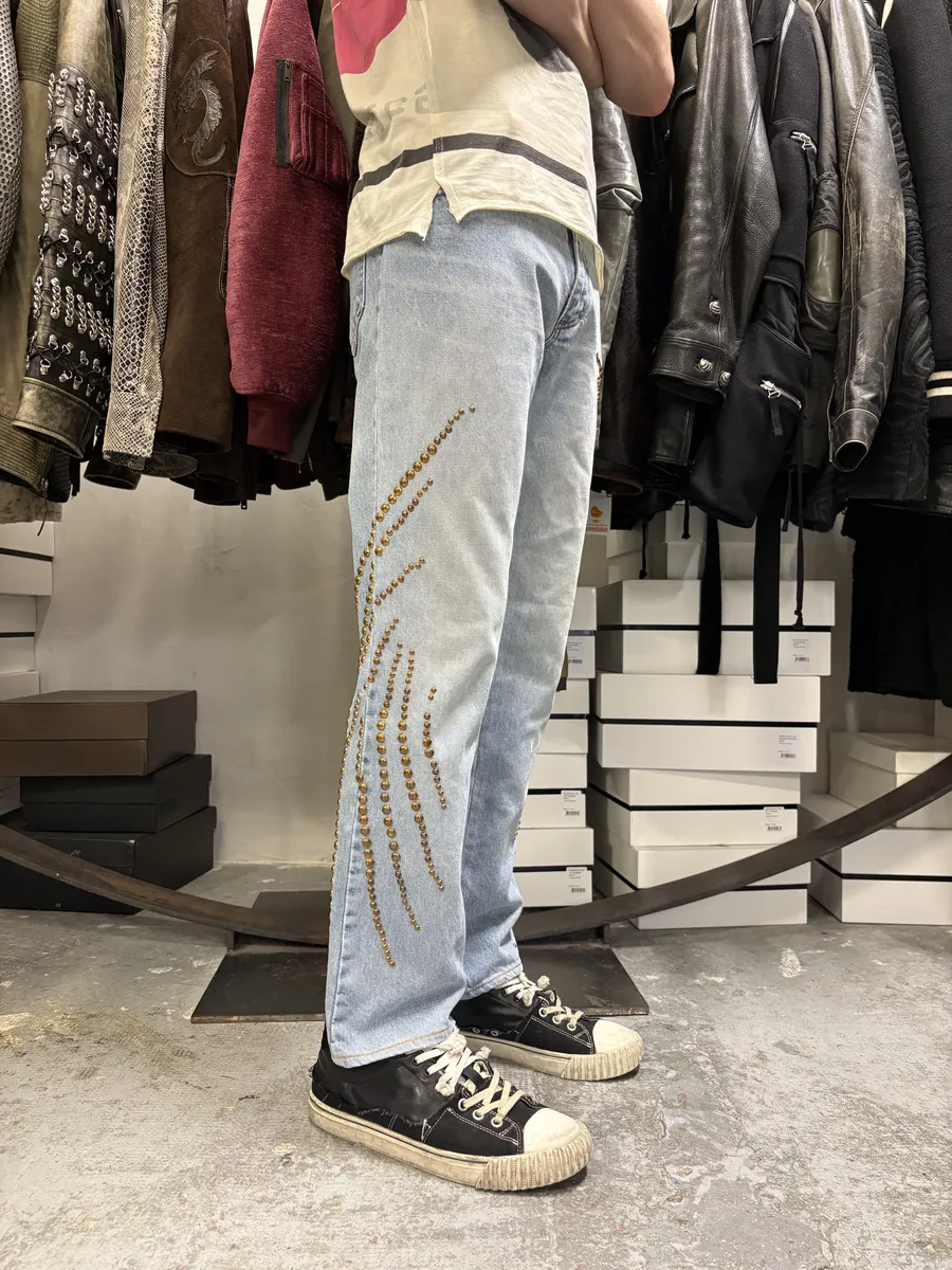 2000s Roberto Cavalli Solar Studded Blue Denim Jeans - Image 3