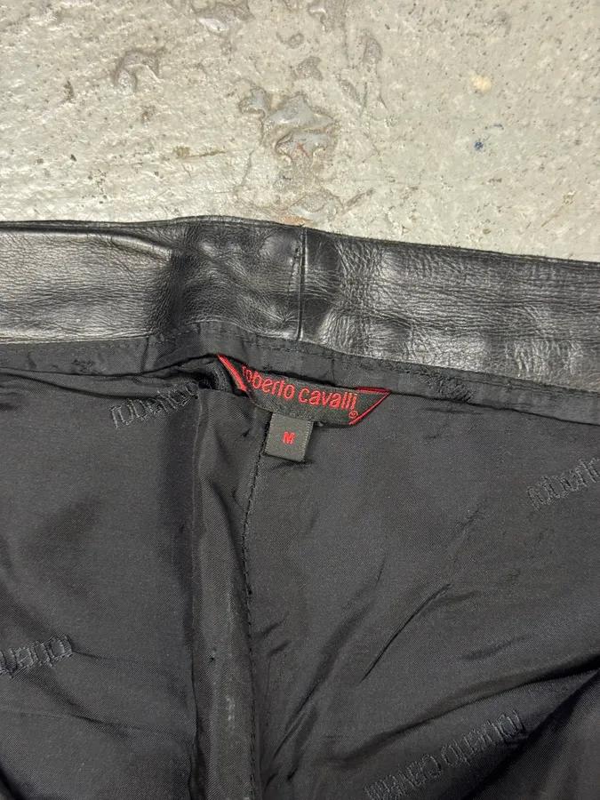 2000s Roberto Cavalli Tribal Floral Black Leather Pants - Image 12