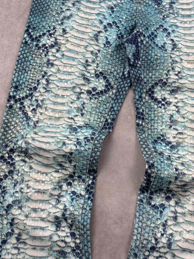 2000s Roberto Cavalli Turquoise Python Scales Pants - Image 10