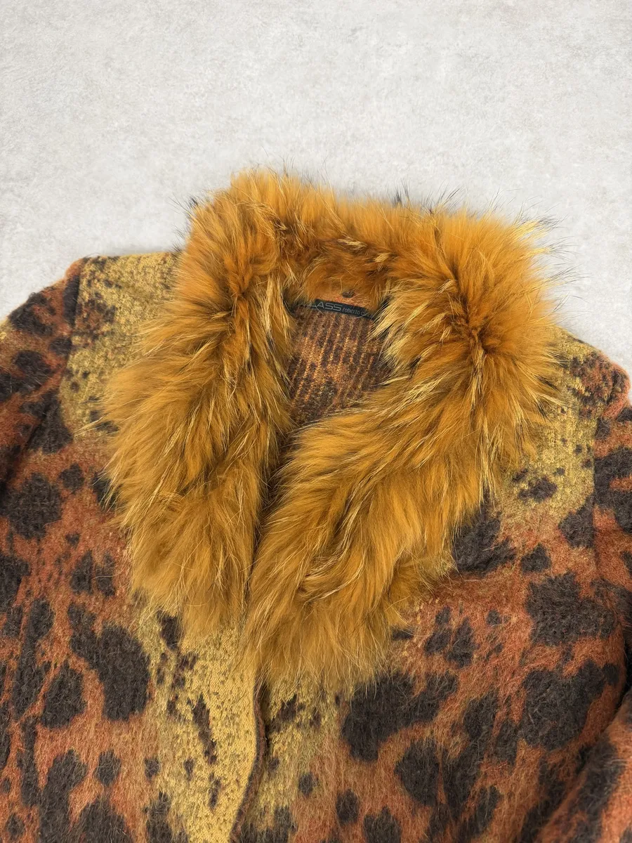2000s Roberto Cavalli Vulcano Leopard Fur Wool & Mohair Collar Cardigan Jacket - Image 9