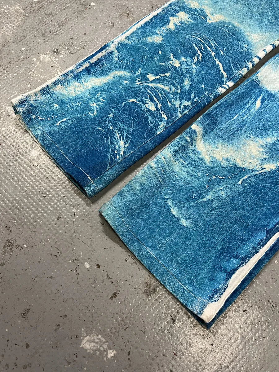 2000s Roberto Cavalli Wave Blue Aqua Tide Pants - Image 10