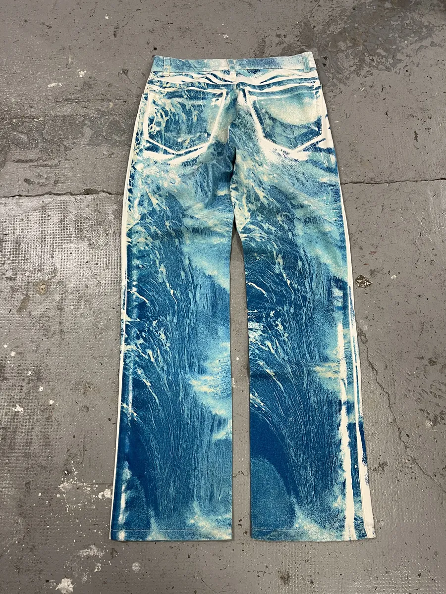 2000s Roberto Cavalli Wave Blue Aqua Tide Pants - Image 3
