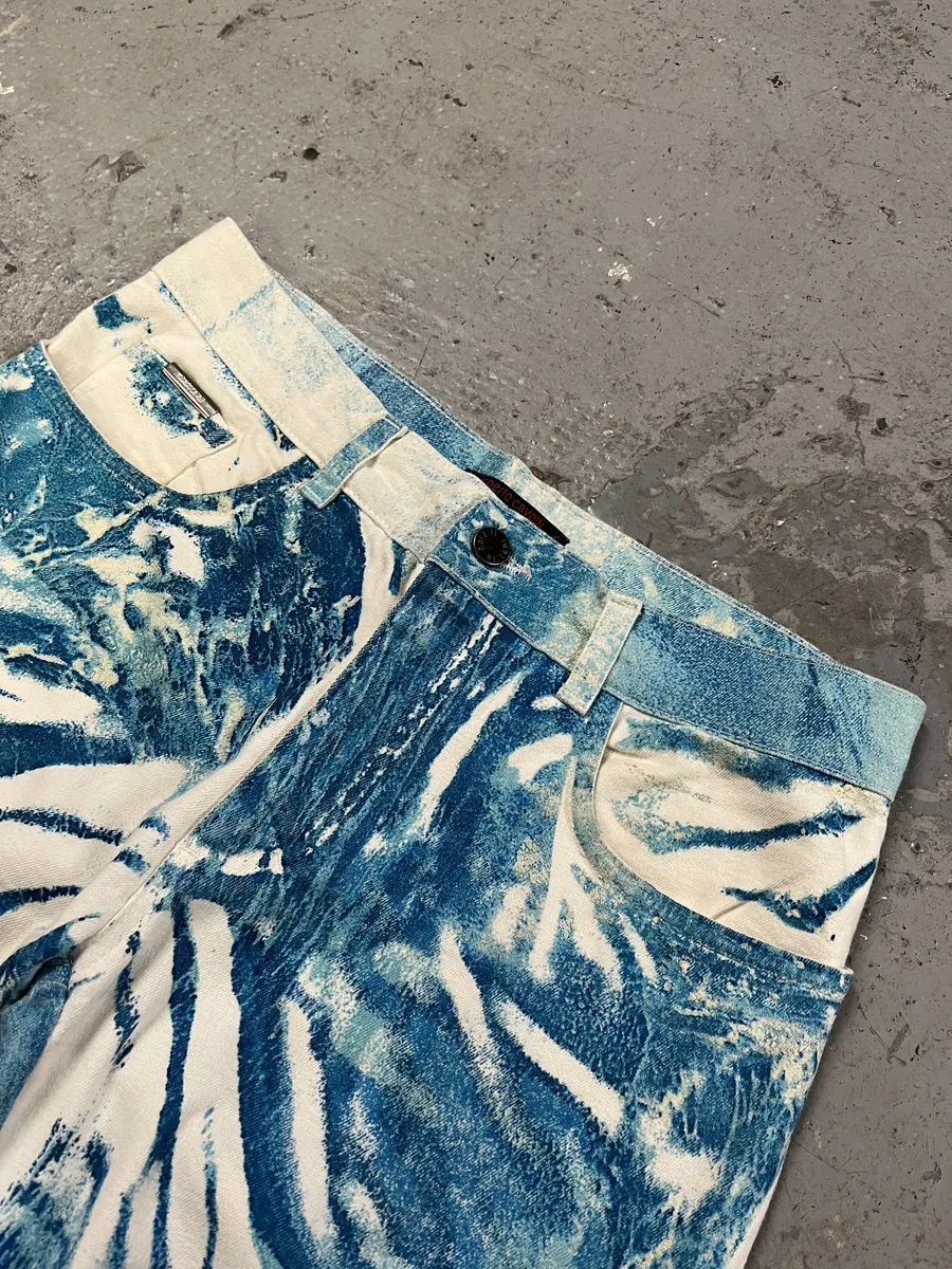 2000s Roberto Cavalli Wave Blue Aqua Tide Pants - Image 8
