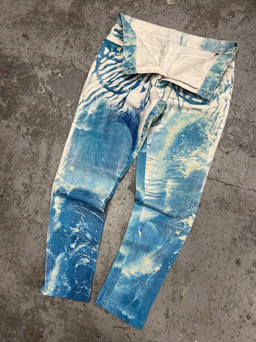 2000s Roberto Cavalli Wave Blue Aqua Tide Pants - Image 7