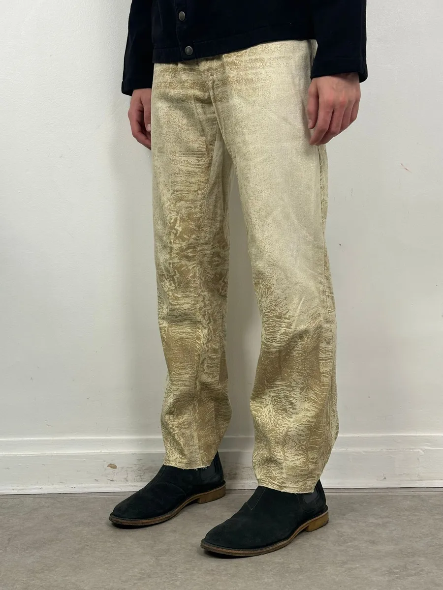 2000s Roberto Cavalli White & Beige Marble Abstract Pants - Image 3