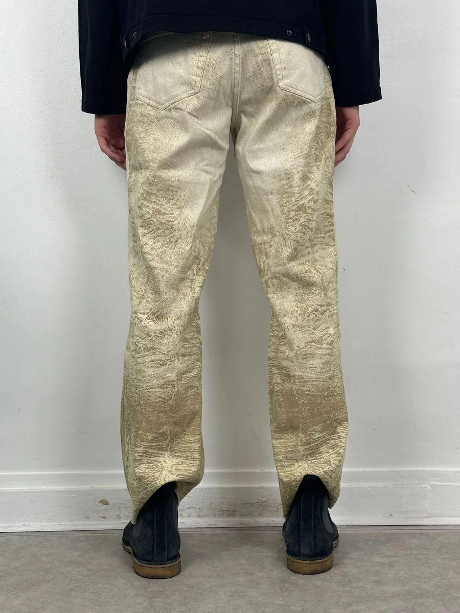 2000s Roberto Cavalli White & Beige Marble Abstract Pants - Image 4
