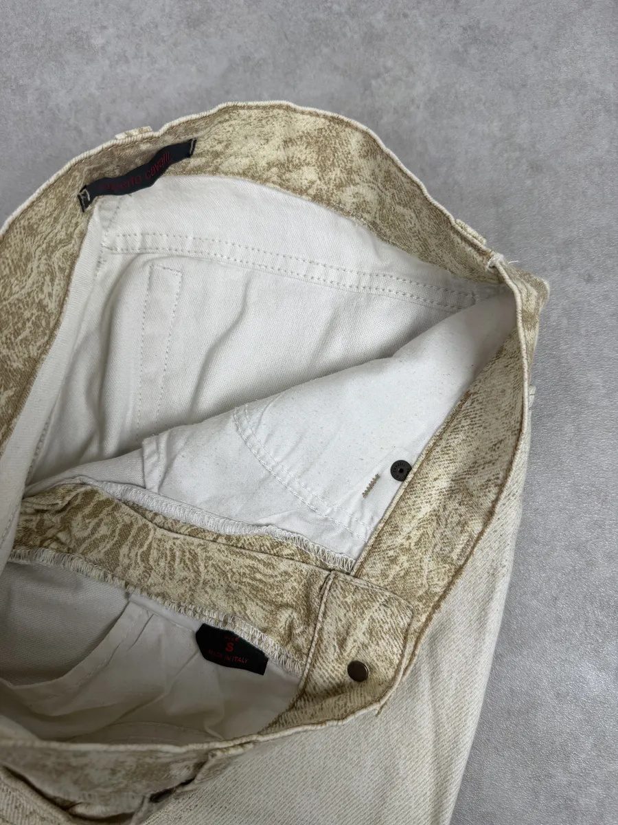 2000s Roberto Cavalli White & Beige Marble Abstract Pants - Image 7