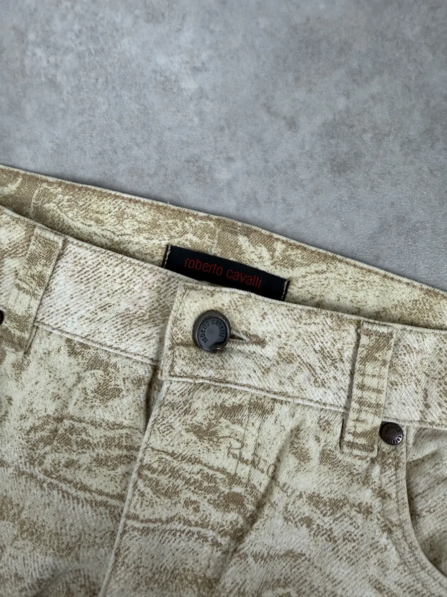 2000s Roberto Cavalli White & Beige Marble Abstract Pants - Image 8